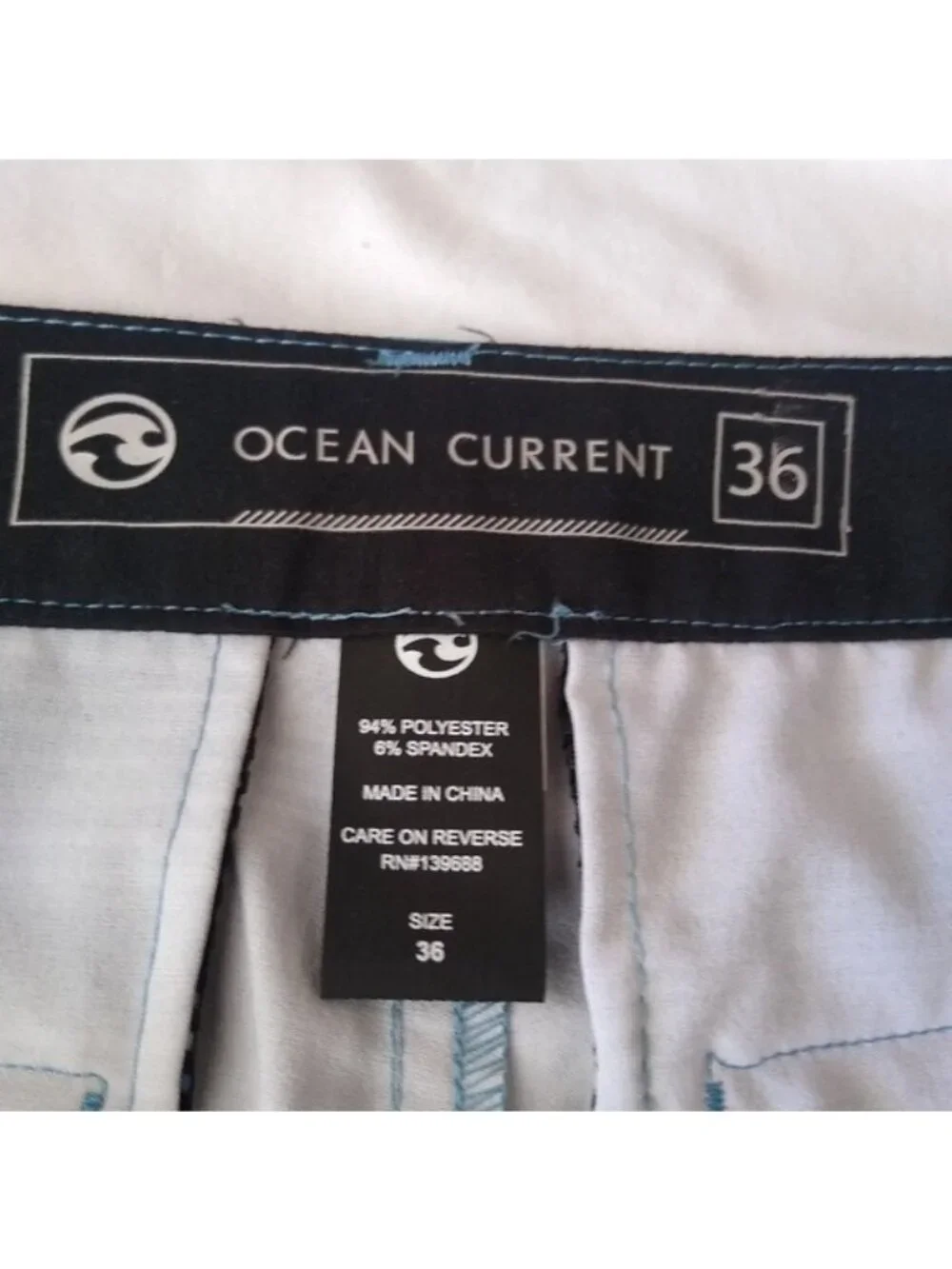 Ocean Current Blue Stripes Board Shorts, size 36